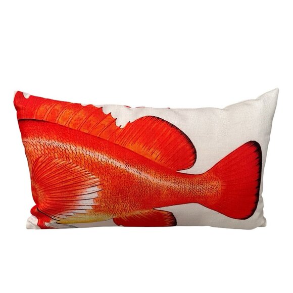 Set Of 2 Red Fish Throw Pillows 19x12 Coastal Nautical Home Decor - Picture 5 of 13